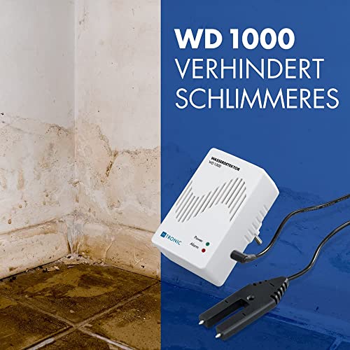 WD 1000 Wasserdetektor (Wassermelder, Wasseralarm, Wasserwächter) mit externem Wassersensor gegen Wasserschäden