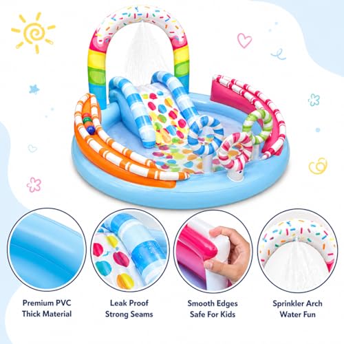 Image of Toy Imagine Candy Zone Inflatable Kids Pool Play Center with Water Slide & Sprinkler, Backyard Toddler Pool, Outdoor Summer Water Park (116 inch x 75 inch x 51 inch)