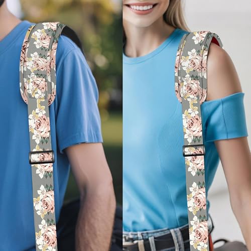 Image of ZINZ 79.5 inch Universal Strap with Ultra-Thick Fixed Breathable Pad - Adjustable Heavy-Duty Shoulder Strap for Laptop, Crossbody, Luggage, Gym, Camera Bag and More,Gray Flower