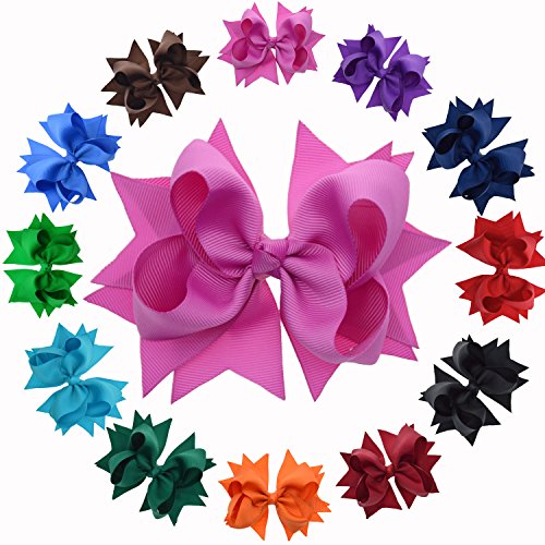 LCLHB 5 inch Layered Hair Bows Clips Hair Accessories for Toddler Little Girls Adults (Pack Of 12)