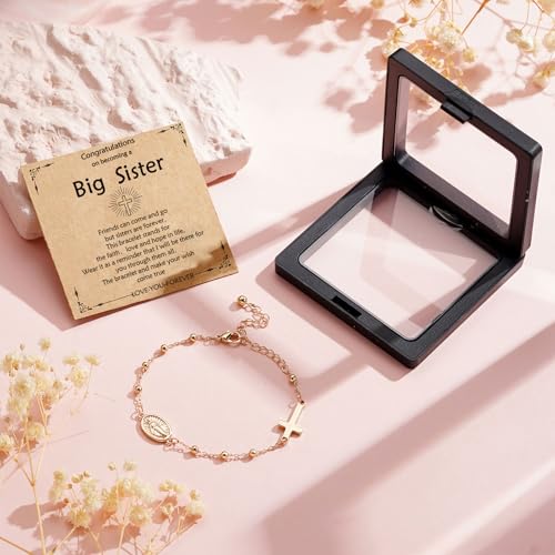 Image of Catholic Virgin Mary Cross Bracelet Gifts for Girls Teens Women, Rosary Beads Charm Link Chain Bracelet Easter First Communion Confirmation Baptism Religious Jewelry Gifts