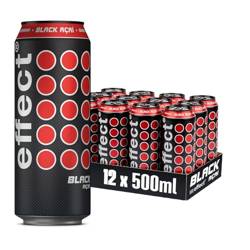 effect Energy Drink BLACK ACAI – Tray mit 12 x 500 ml Energy Dosen Einweg, Koffeinhaltiges Erfrischungsgetränk mit B-Vitaminen – fruchtiger & exotischer Acai Geschmack, vegan