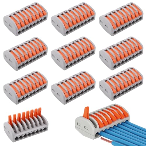 10 Pièces Connecteurs Electriques Rapide avec Levier, 8 Ports Conducteur Compact Fils Connecteurs, 250V Bornes de Connexion, Bornes de Câblage Universelle Compactes, Rapide Connecteur de Fil de Câble