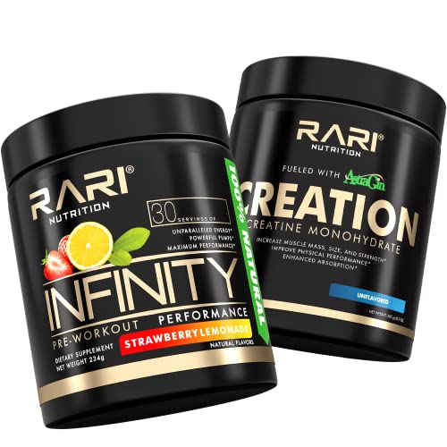 Rari Nutrition Lean Muscle Stack - Infinity Preworkout Powder (Strawberry Lemonade) + Creatine Monohydrate #TOP18