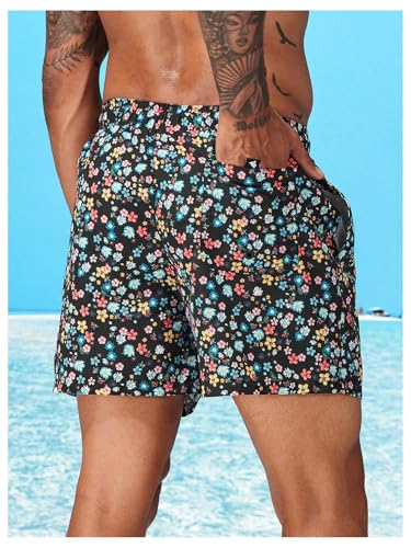 SOLY HUX Swim Trunks for Men Ditsy Floral Print Drawstring Swim Shorts Bathing Suits with Pockets2