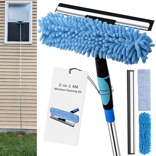 13.2Ft Telescopic Window Cleaner with Microfibre Cloth & Squeegee