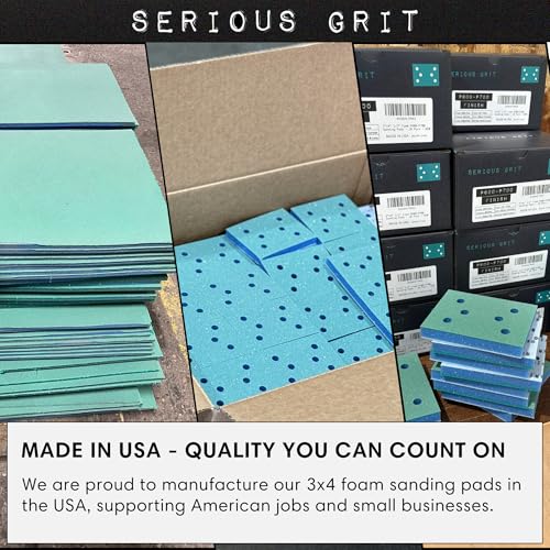 Image of Serious Grit - 3x5 1 /2 inch Foam Sanding Pads - 220-240 Grit Finish - 10 Pack | Fits Festool RTS 400 & Mirka DEOS - 80x133mm Foam Sandpaper for Profile Sanding, Cabinetry, Paint, & Moulding - Made in USA