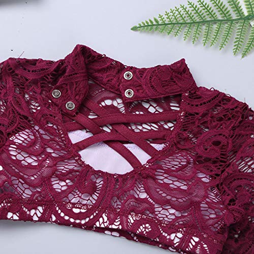 YiZYiF Girls' Kids 2 Piece Athletic Long Sleeve Turtleneck Crochet Top and Shorts Set for Workout/Gymnastics/Dancing4