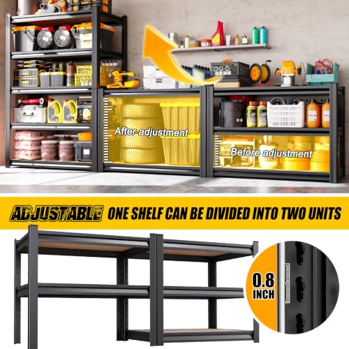 Image of 4-Pack Garage Shelving for Large Storage & Whole Home Organization, 78 inch H x 46 inch W x 20 inch D 5-Tier Adjustable Metal Storage Rack for Tools, Storage Bins, Bulk Items, Garage, Pantry & Workshop