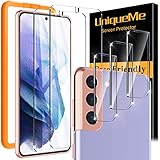 UniqueMe [2+3 Pack] Screen Protector Compatible for Samsung Galaxy S21+ Plus 5G (6.7 inch) 2 Pack Tempered Glass and 3 Pack Camera Lens Protector [Support ultrasonic unlock] [Installation Frame]