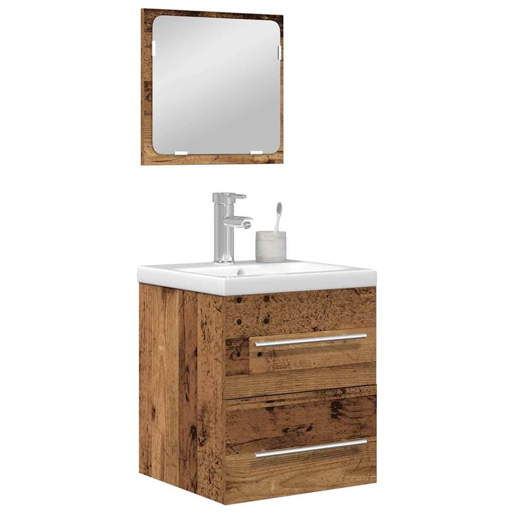 Set Mobili Bagno 2 Pz Mobile Sospeso e Specchio Legno Vecchio | Rinnova il bagno con un set moderno salvaspazio composto da mobiletto a parete con 2 cassetti e specchio rettangolare.