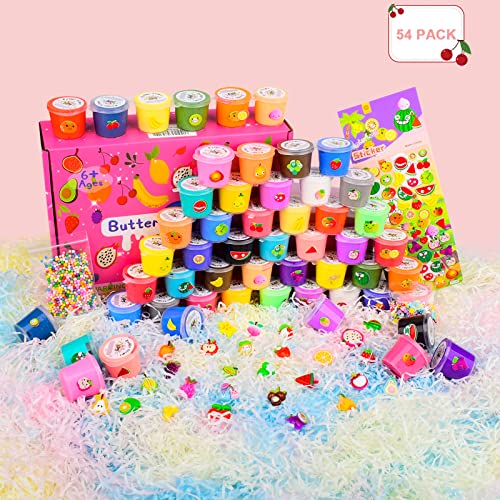 Slime Kit With 54 Pack Mini Butter Slime,Non-Sticky And Super Soft, For Girls 10-12, Fruit Party Favors Kids,Birthday Gift, Diy Putty Toy Boys #TOP6