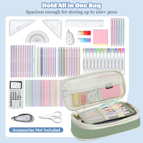 Image of MoKo Large Capacity Pencil Case, Aesthetic Pencil Pouch Bag with Zipper, Cute Pen Case Stationery Organizer Holder for Office /School Supplies, Back to School Gift, Green