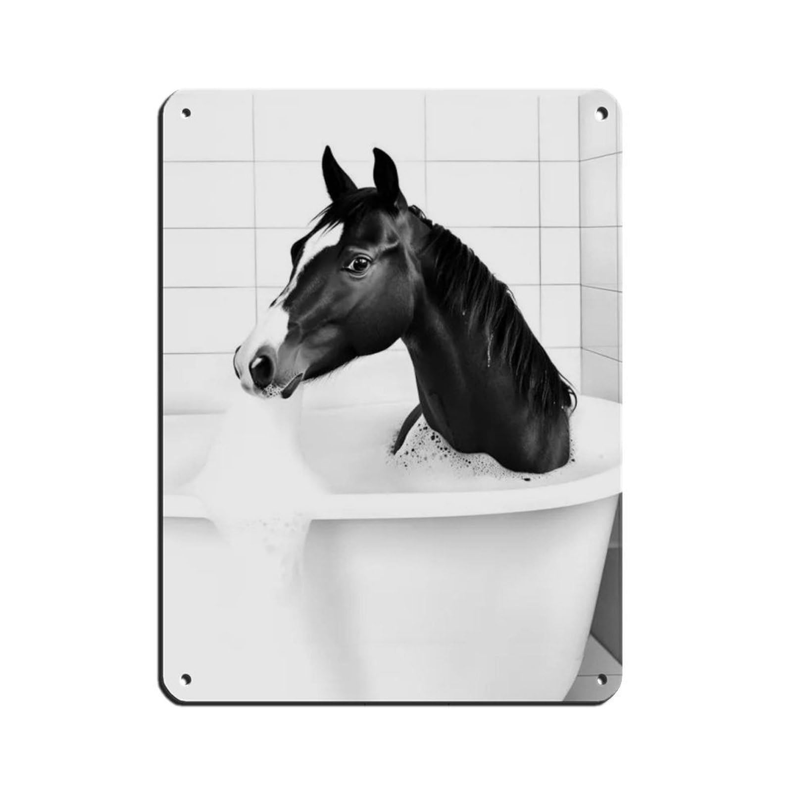 Lxwnze 30L X 40W Cm Horse In The Bathtub, Cute Bathroom Art Tin Sign Vintage Metal Pub Club Cafe Bar Home Wall Art Decoration Poster Retro 12X16inch(30X40cm)