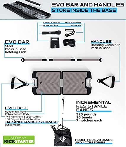 Evo Gym - Portable Home Gym Strength Training Equipment, At Home Gym | All In One Gym - 8 Resistance Bands, Base Holds Gym Bar & Handles For Travel | Portable Gym & Home Exercise Equipment | 220Lbs #TOP1