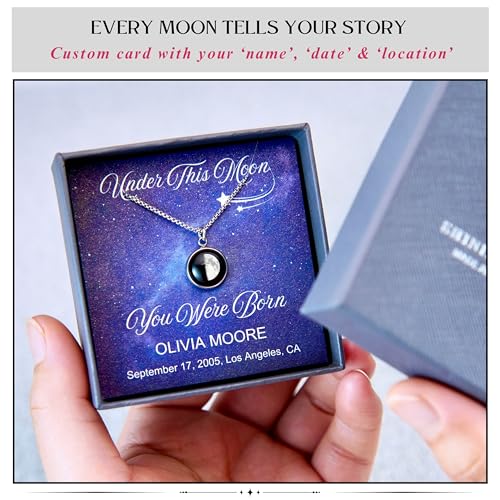 Under This Moon - Custom Moon Phase Necklace for Women – Personalized Glowing Lunar Pendant Jewelry Gift for Birthday, Anniversary, Special Date | Engraved Name Date Necklace2