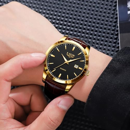 Image of LIGE Fashion Mans Wristwatch Date Luminous Dress Watch for Man Stylish Waterproof Quartz Wrist Watch Stylish Leather Watches for Men