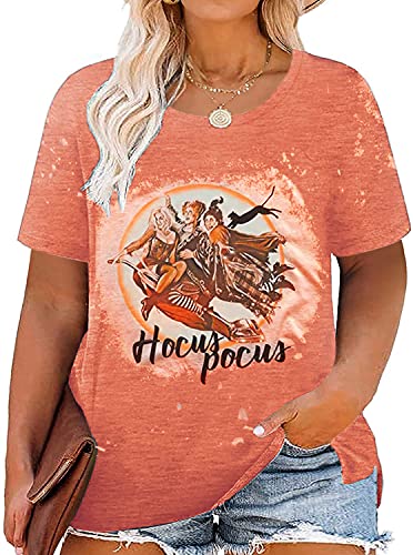 Chulianyouhuo Plus Size Halloween Hocus Pocus T Shirt Women Funny Graphic Print Fall Short Sleeve Tee Tops