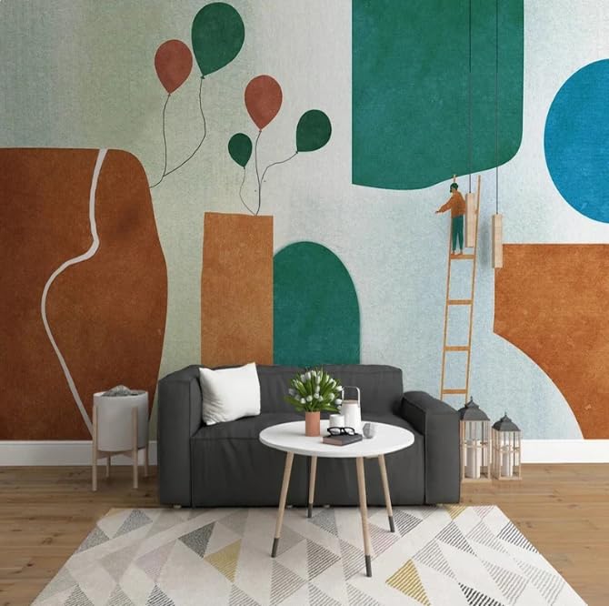 Papier peint photo géométrique effet 3D relief art mural contemporain de 300x210 cm