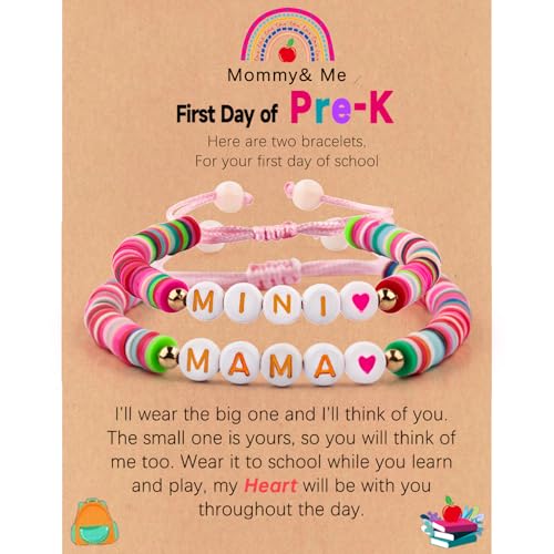 First Day of School Bracelet Back to School Matching HeiShi Bracelets Set Mommy and Me Bracelets Kindergarten 1st Grade 2nd Grade Pre-K Stretch Bracelet
