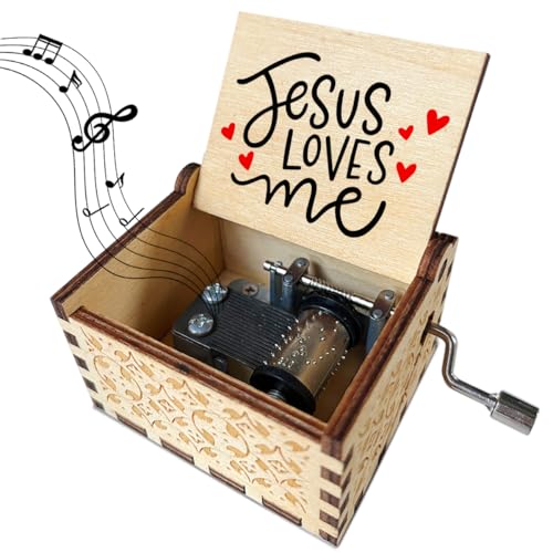 Jesus Loves Me Music Box Wooden Musical Box for Christians Wood Minimalism Music Box for Faith Based Gifts Vintage Hand Crank Musical Box for Religious Gifts Spiritual Gifts for Women - JRM834