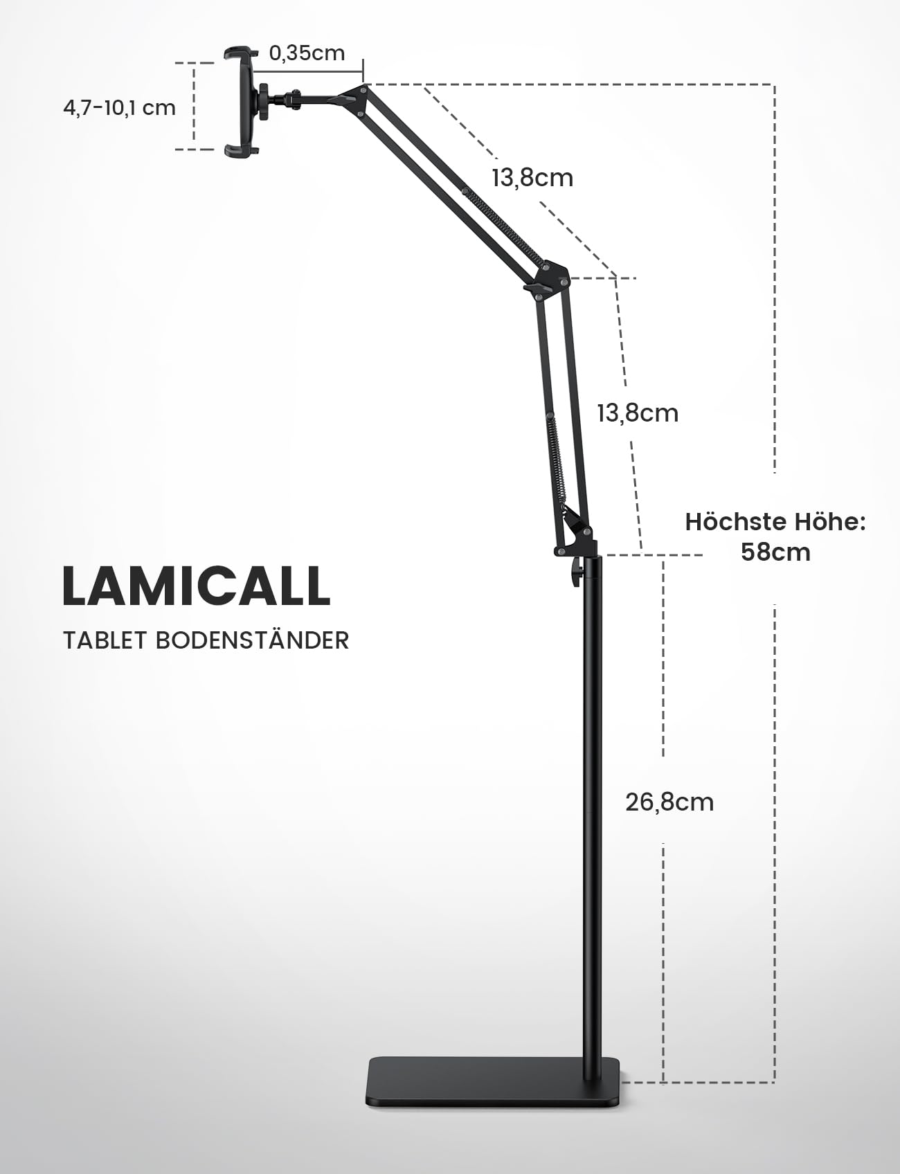 Lamicall Tablet Bodenständer, Tablet Halteung Boden - [Flexibl Höhen- & Winkelverstellbar] Verstellbarer Tabletständer mit 2,2kg Basis, 360° iPad Ständer Halter für iPad Pro/Air/Mini, Kindle, 4,7-13"