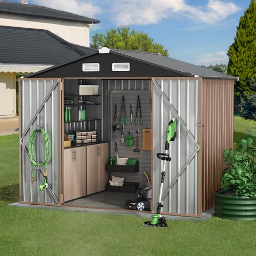 Image of GVDV 8x6 FT Full Size Outdoor Storage Shed with Floor, Durable Metal Garden Shed with Reinforced Sidewall Girts & Updated Frame Structure, All-Weather Shelter for Backyard, Patio, Tool, Bike Storage