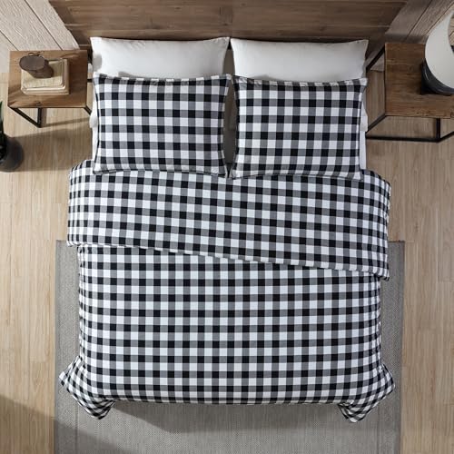 Image of Eddie Bauer - King Duvet Cover Set, Cotton Reversible Bedding, Buffalo Plaid Bedding Set (Black Check, King)