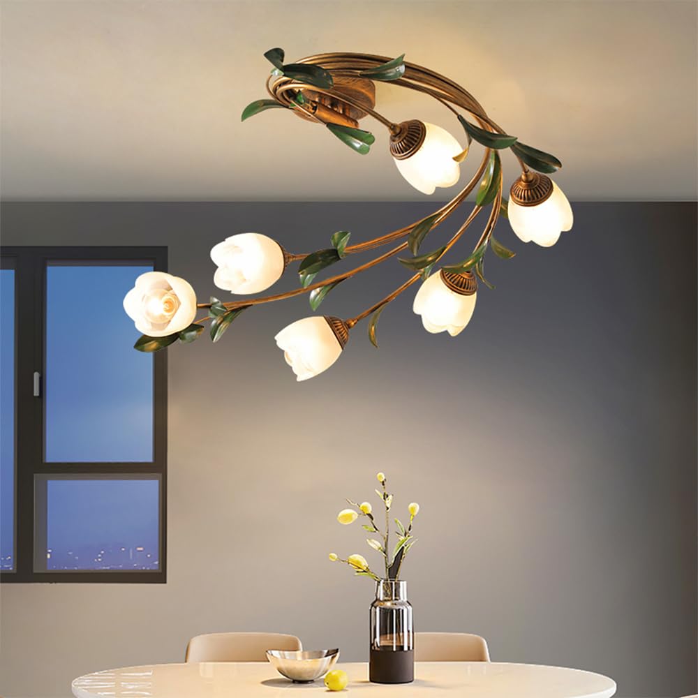 Abinlina Elegant French Pastoral Chandelier Pendant Lamp - 8 Light LED Fixture for Living Room, Dining Room, Bedroom, Villa Home Decoration(C a 6 Lights)