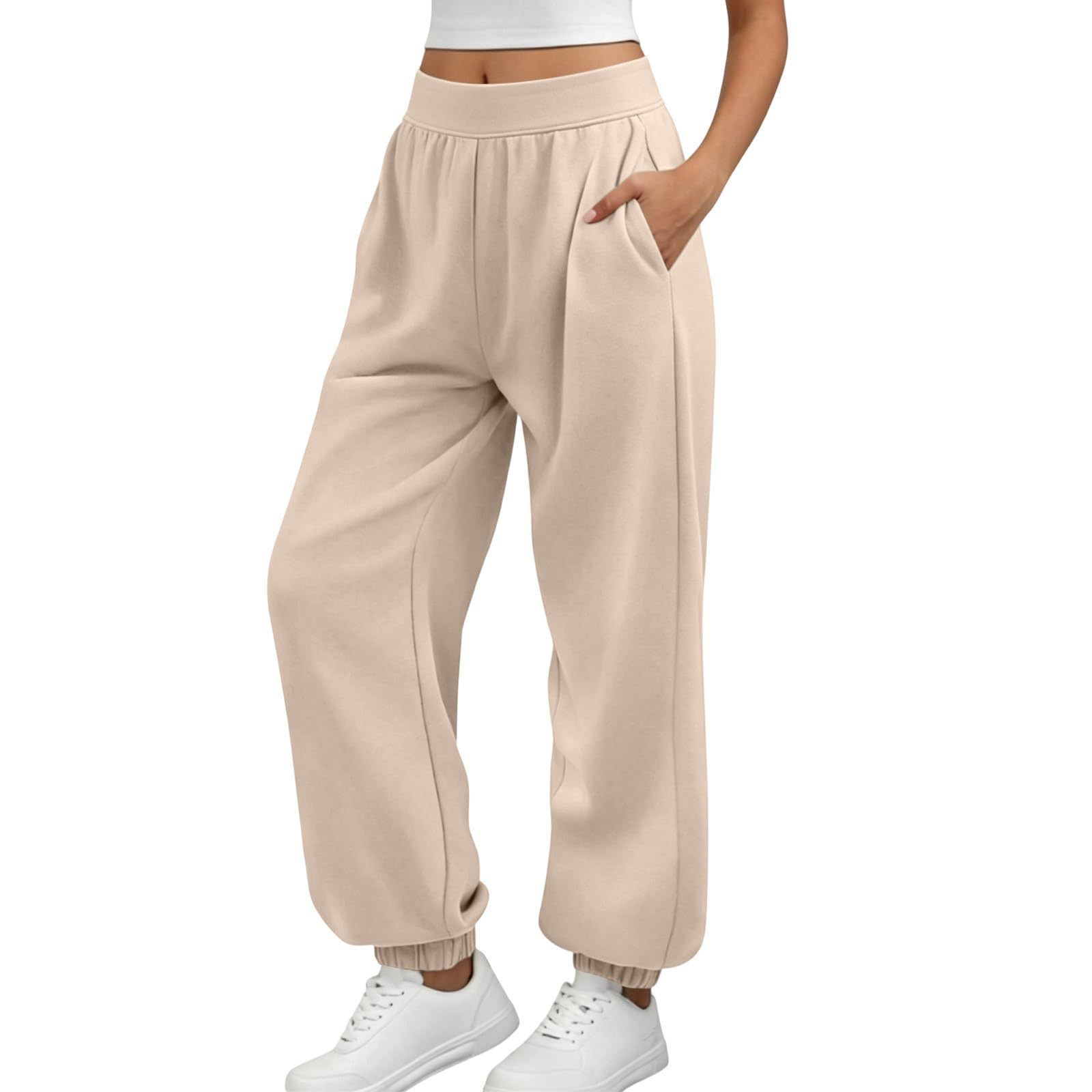 Generico Pantaloni Sportivi Donna Pantaloni Tuta Vita Alta Pantalone a Gamba Larga Larghi e Morbidi Pantalone Baggy con Tasche Pants Lunghi con Coulisse Regolabile per Allenamento Jogging Fitness