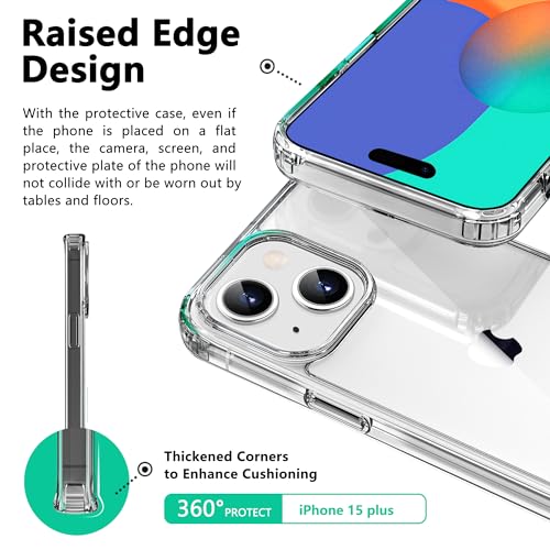 Image of ONES for iPhone 15 Plus HD Clear Slim Hard Case Military-Grade Protection [Shockproof Airbags] Raise Edges Protect Camera & Screen, [Anti Yellow & Slip] PC + TPU Hybrid Transparent Silicone Cover