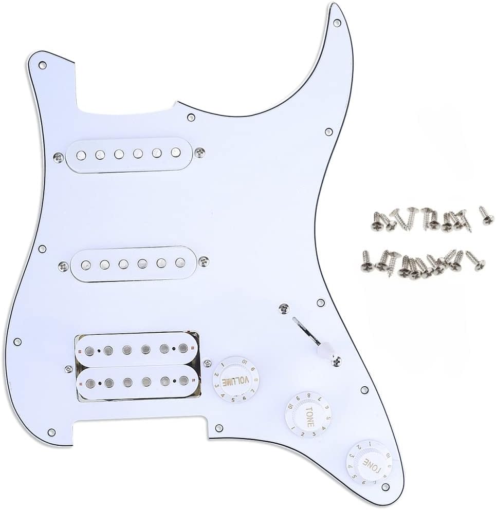 11 Hole SSH Loaded Pickguard Strat Prewired Pickguard Scratchplate with Single Coil Humbucker Pickups Set for Strat ST Style Electric Guitar,3Ply White