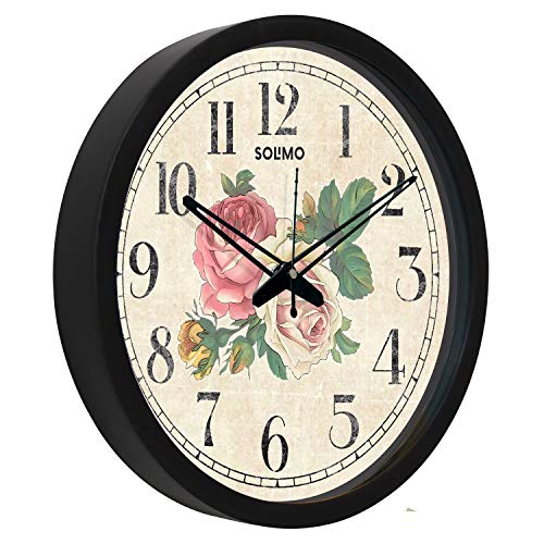 Image of Amazon Brand - Solimo 12-inch Contemporary Plastic & Glass Wall Clock - Designer (Silent Movement, Black Frame)