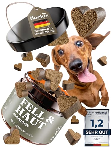 flockis - Fell & Haut 90 Snacks bei Juckreiz Hund, für gesunde Haut und glänzendes Fell Hund - Algen, Grünlippmuschel, Vitamin A, Zink & Zichorienwurzel, statt Lachsöl Hunde.