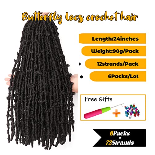 Butterfly Locs Crochet Hair 6 Packs: Long Distressed Soft Faux Locs - Pre looped Synthetic Crochet Braids (1B, 24 Inch) - Image 2