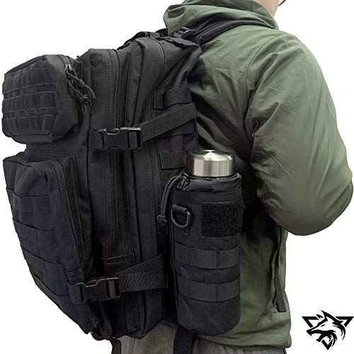 Wynex Molle Water Bottle Pouch Folding, Tactcail Molle Foldable Water Bottle Holder Kettle Hydration Carrier Water Bottles Bag With Mesh Bottom Insulated Drawstring With Flag Patch #TOP6