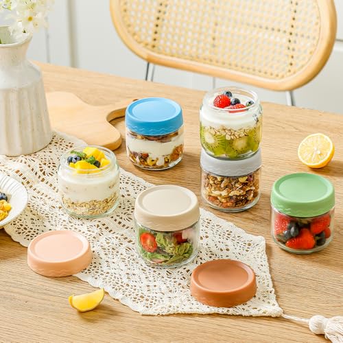 Image of DRKIO 10 Oz Glass Overnight Oats Containers with Lids Chia Pudding Jars