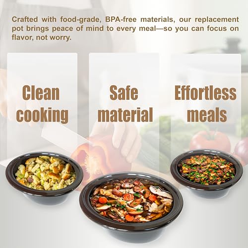 Replacement Slow Cooker Stoneware Insert Pot, 7 Quart, Compatible with CrockPot Slow Cooker Models SCCPVLF712-S-BR and CPSCVTS70LL-S, Black