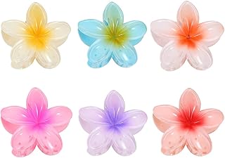 Egujiwa 6 peças de presilhas de cabelo - 8 cm Plumeria flor grampos de garra de cabelo para mulheres meninas acrílico gradiente cor pétalas grampo de cabelo rabo de cavalo grampo de cabelo cocar -C