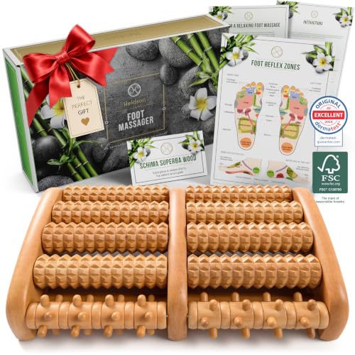 HELDSON® Foot Massager Roller Plantar Fasciitis Pain Relief - Wooden Under Desk Feet Massage - Dual...