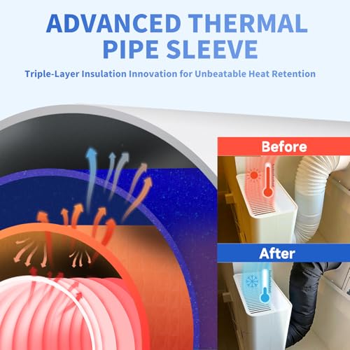 Image of Portable AC Hose Insulation Sleeve, Air Conditioner Hose Cover Wrap for 5 inch & 5.9 inch Diameter Exhaust Hose, AC Duct Vent Cover Sleeve with Upgrade Heat Insulation Material,One Step Install, Black