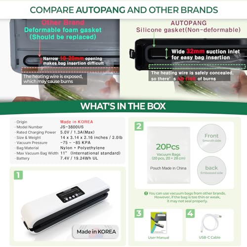 Image of Automatic Vacuum Sealer Machine, Cordless Food Preserver with 85Kpa Suction & Pulse Mode, Durable Silicone Chamber, Includes 20 Exclusive Sealer Bags