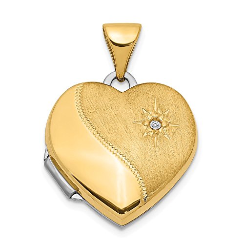 14k Two Tone Yellow Gold 15mm Reversible Diamond Heart Photo Pendant Charm Locket Chain Necklace That Holds Pictures Fine Jewelry For Women Gifts For Her