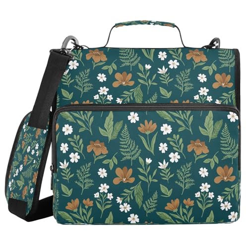 Carpeta con cremallera de flores de 3 anillas y 3,8 cm con organizador expansible