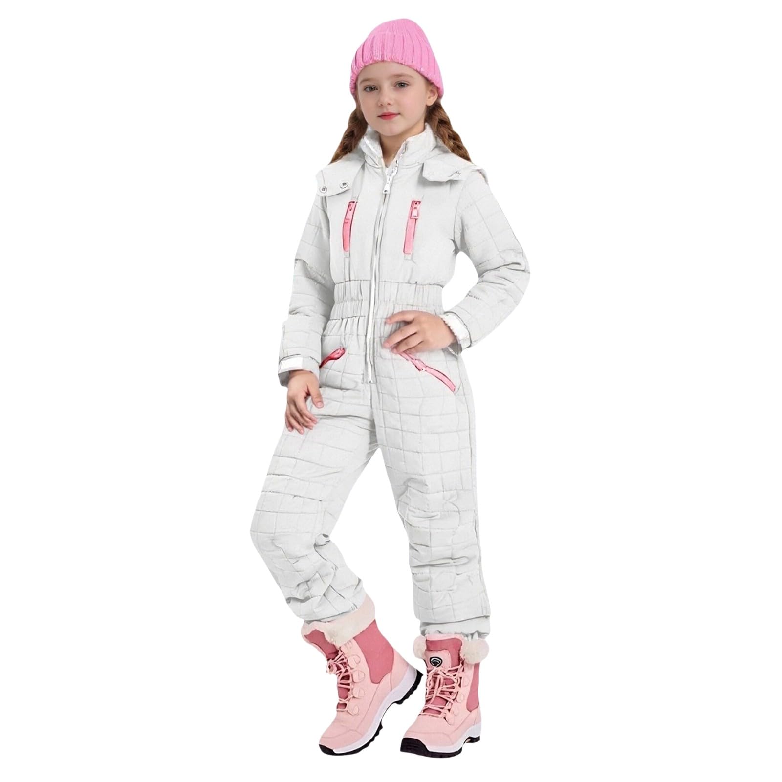 HEONSATI Tute Bambine E Ragazze Da Snowboard Tuta Neve Di Un Pezzo Bambini Completo Sci Apertura Con Cerniera Unisex Completo Da Neve Invernale Outdoor Salopette Da Sci Intera Con Cappuccio