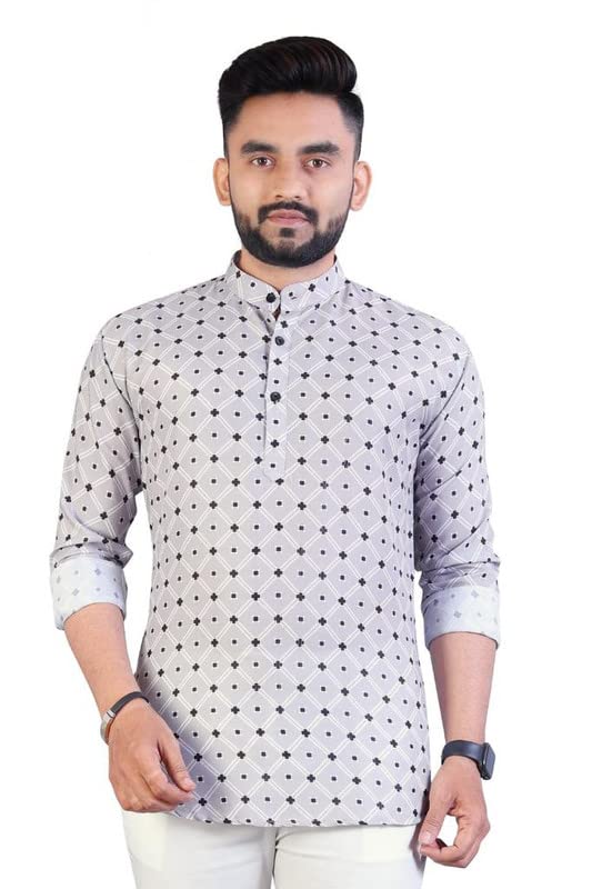 F L I B O Men's Regular Fit Checks Full Sleeve Casual Short Kurta