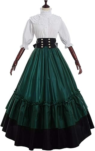 Vista 2 de BPURB Vestido victoriano de la Guerra Civil para mujer, corsé de teatro, vestido de baile (blusa, falda y enagua)