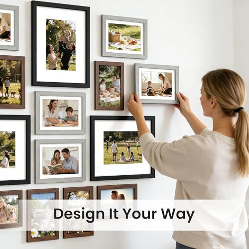 Image of upsimples Picture Frames set of 19, Including 8x10, 5x7, 4x6 Rustic Frame | Black Brown Gray Multi Picture Frames Collage Wall Decor , Gallery Wall Frame Set, Gift For Christmas, Mothers' day, Wedding