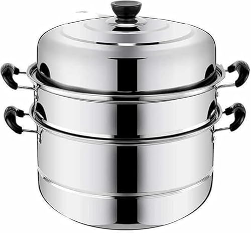 KryZaro ステンレス蒸し器 26cm 2 層式 多機能蒸し鍋 満菜対応 IH・各種熱源対応 大きなソースパン付き 家庭用蒸し料理器具