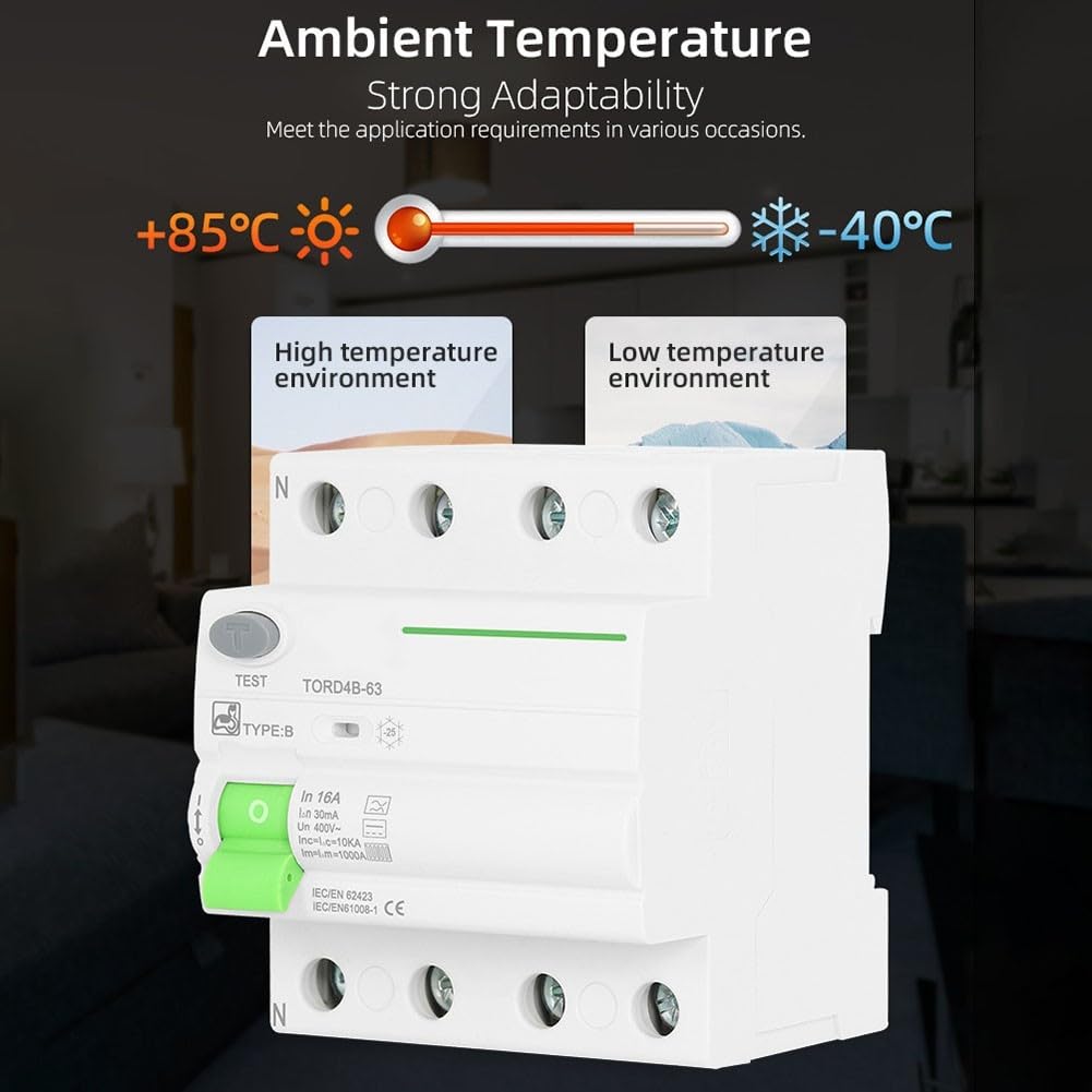 Disjoncteur différentiel de type B 2P 30 mA avec pouvoir de coupure de 10 kA, convient pour les systèmes PV, les points de charge E et les installations UPS, configuration TRD4B-63 2P pour l'industrie